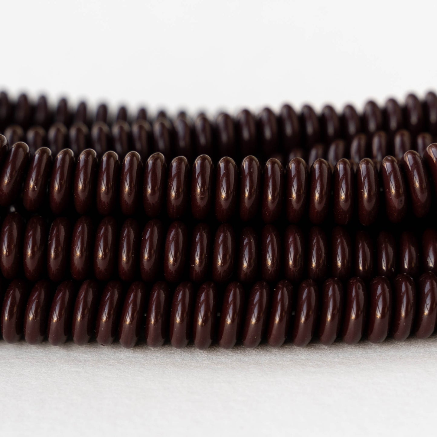 8mm Glass Rondelle Bead - Opaque Dark Brown - 30 Beads