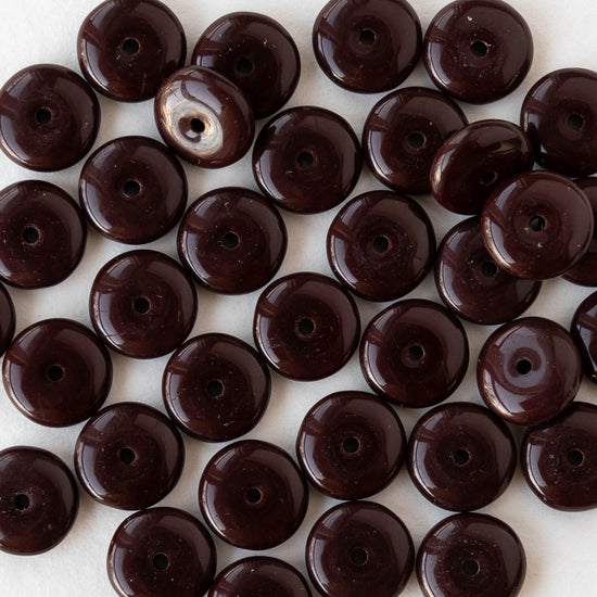 8mm Glass Rondelle Bead - Opaque Dark Brown - 30 Beads