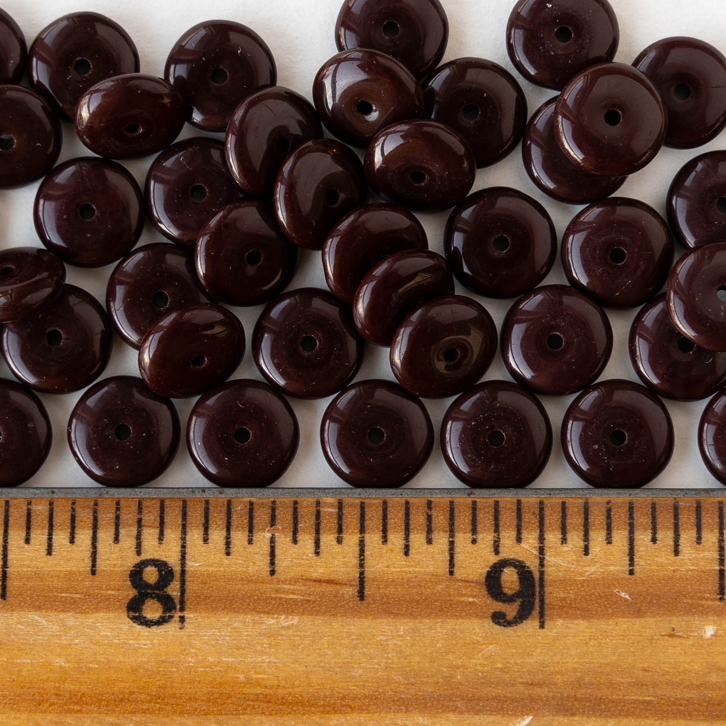 8mm Glass Rondelle Bead - Opaque Dark Brown - 30 Beads