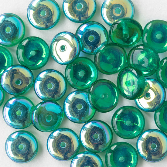 8mm Glass Rondelle Beads - Transparent Emerald AB - 30 Beads