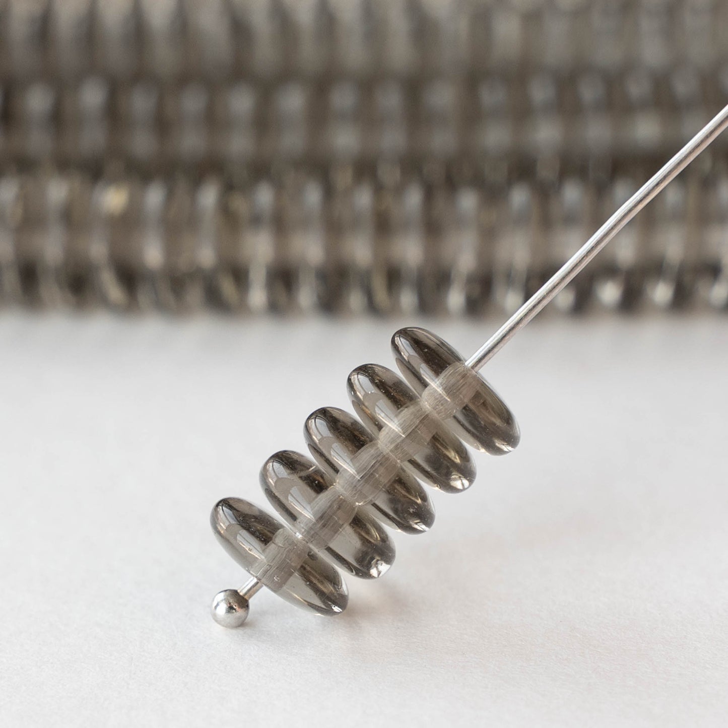 8mm Glass Rondelle Beads - Transparent Gray - 50 Beads