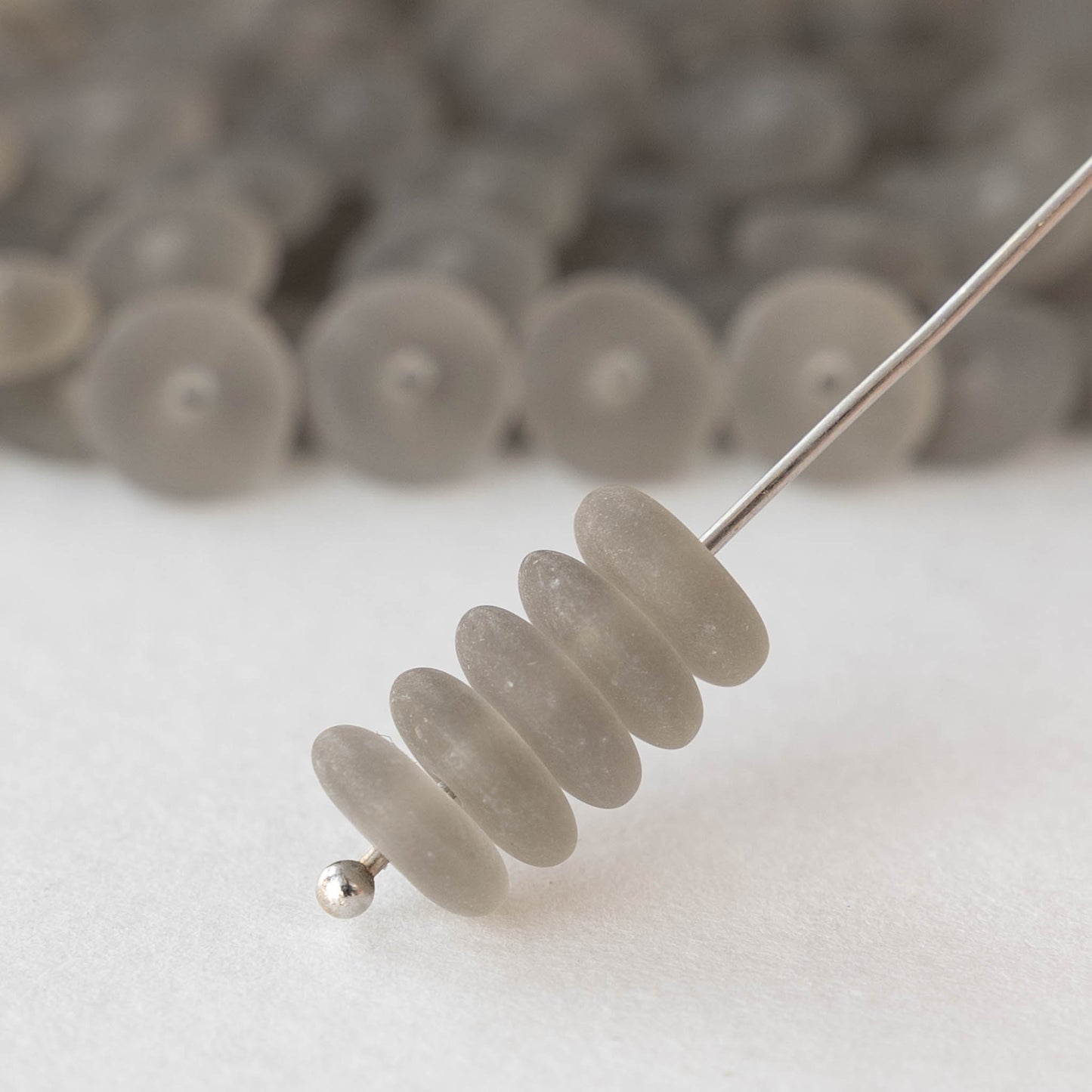 8mm Glass Rondelle Beads - Transparent Gray Matte - 50 Beads