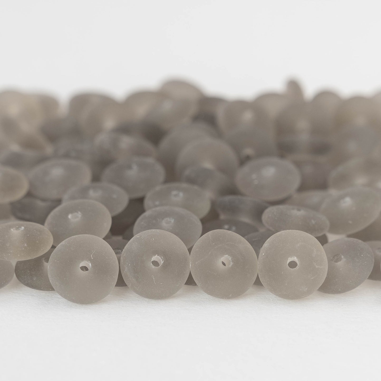 8mm Glass Rondelle Beads - Transparent Gray Matte - 50 Beads