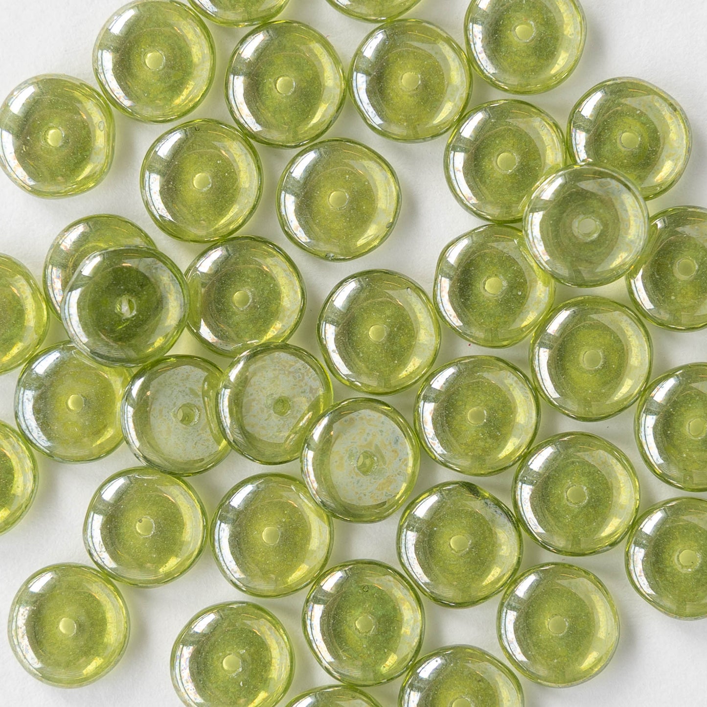 8mm Glass Rondelle Bead - Green SIlver Luster - 30 Beads