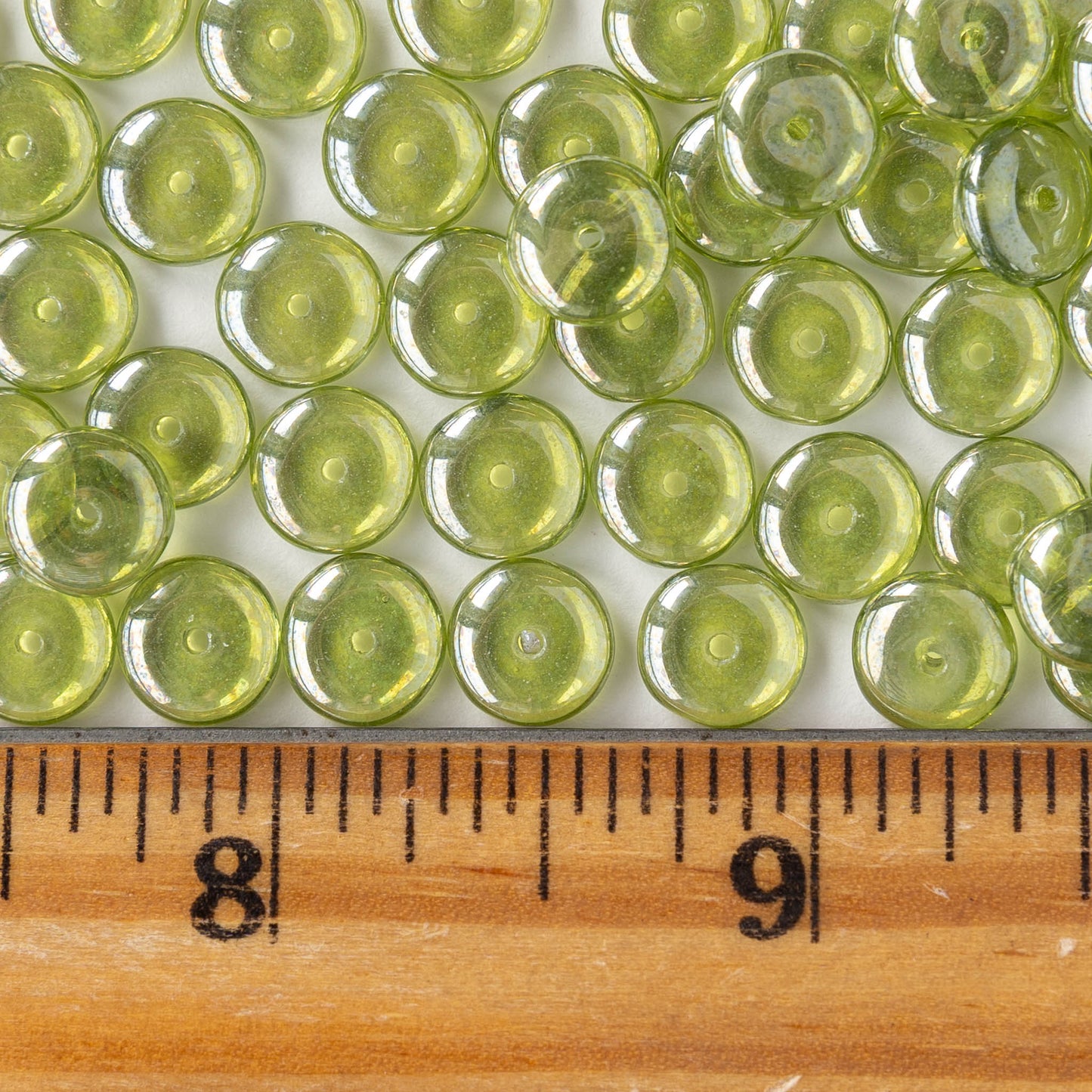 8mm Glass Rondelle Bead - Green SIlver Luster - 30 Beads