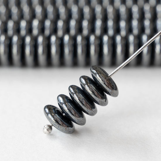 8mm Glass Rondelle Bead - Gunmetal - 30 or 90 Beads