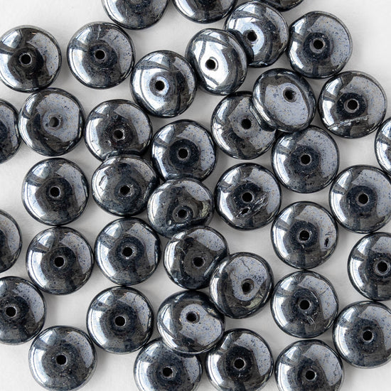 8mm Glass Rondelle Bead - Gunmetal - 30 or 90 Beads