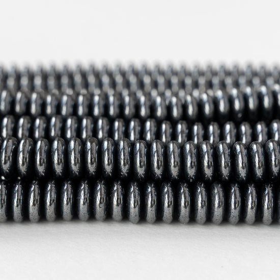 8mm Glass Rondelle Bead - Gunmetal - 30 or 90 Beads