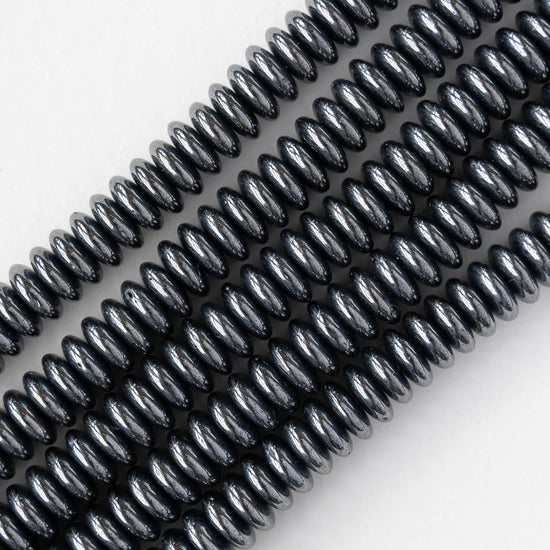 8mm Glass Rondelle Bead - Gunmetal - 30 or 90 Beads