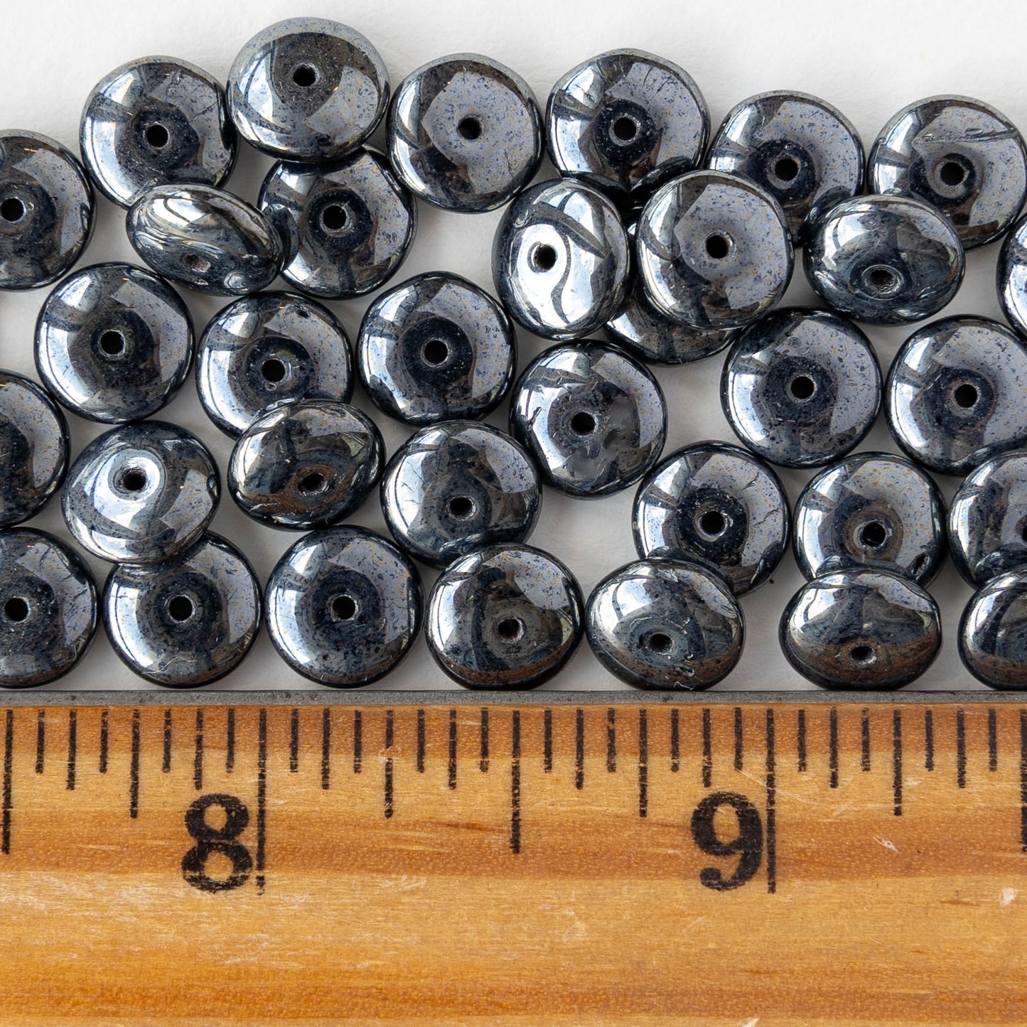 8mm Glass Rondelle Bead - Gunmetal - 30 or 90 Beads