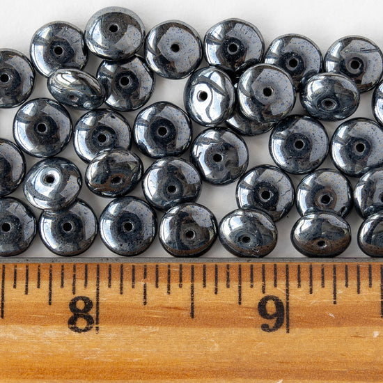 8mm Glass Rondelle Bead - Gunmetal - 30 or 90 Beads