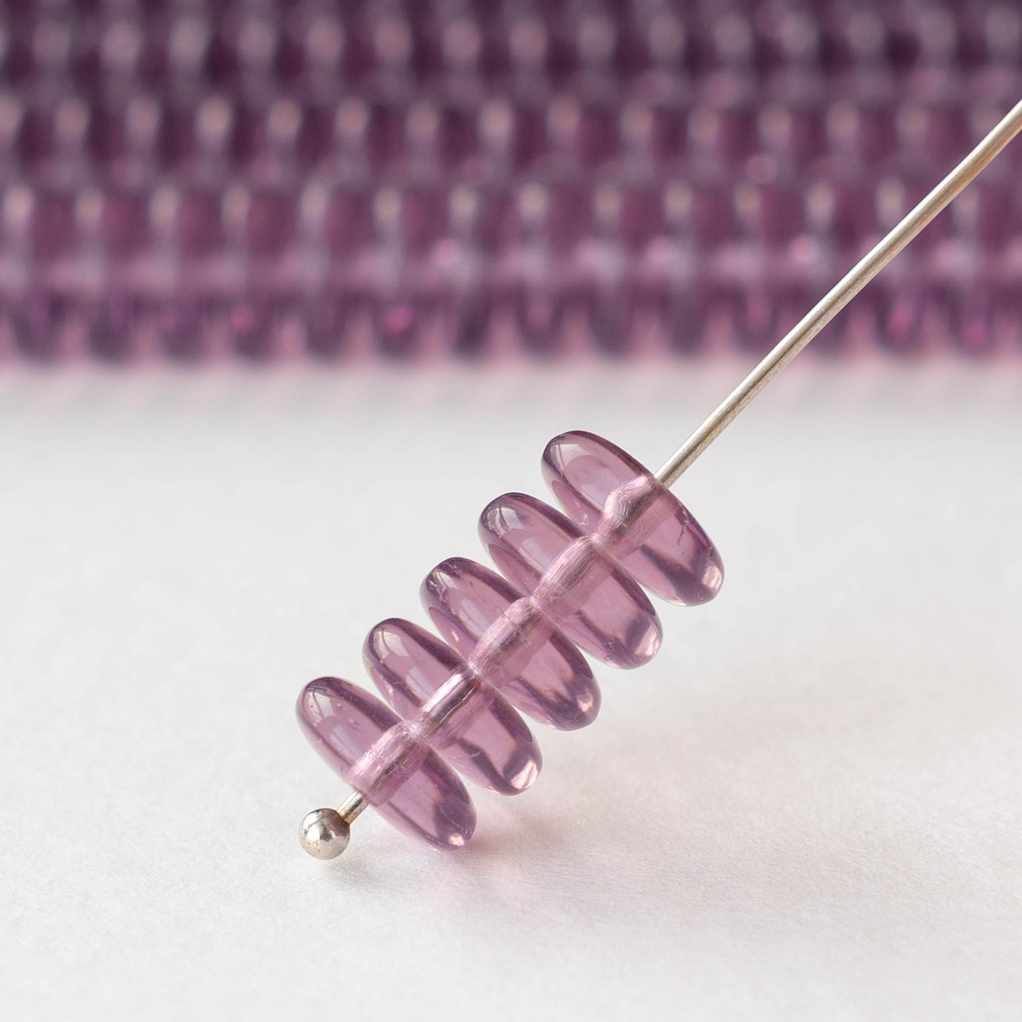 8mm Glass Rondelle Beads - Transparent Light Amethyst - 30 Beads