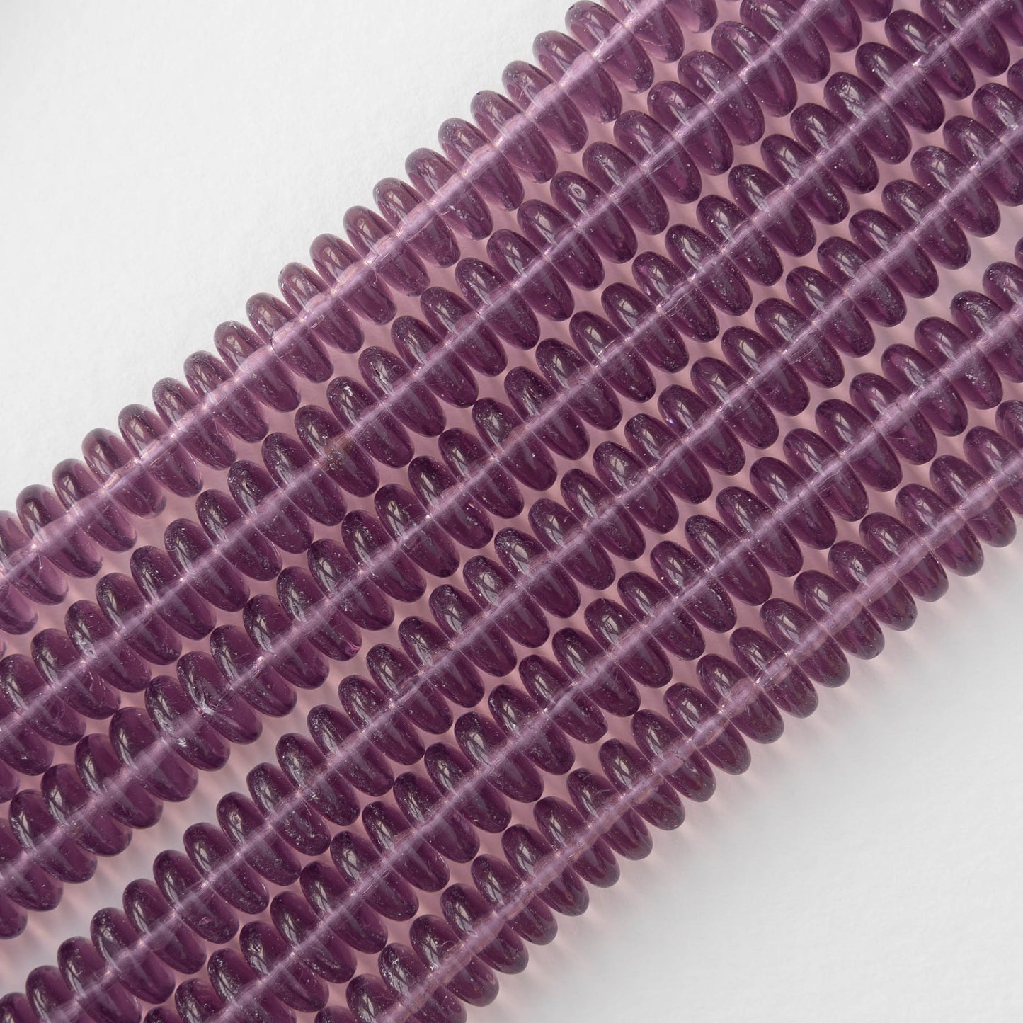 8mm Glass Rondelle Beads - Transparent Light Amethyst - 30 Beads