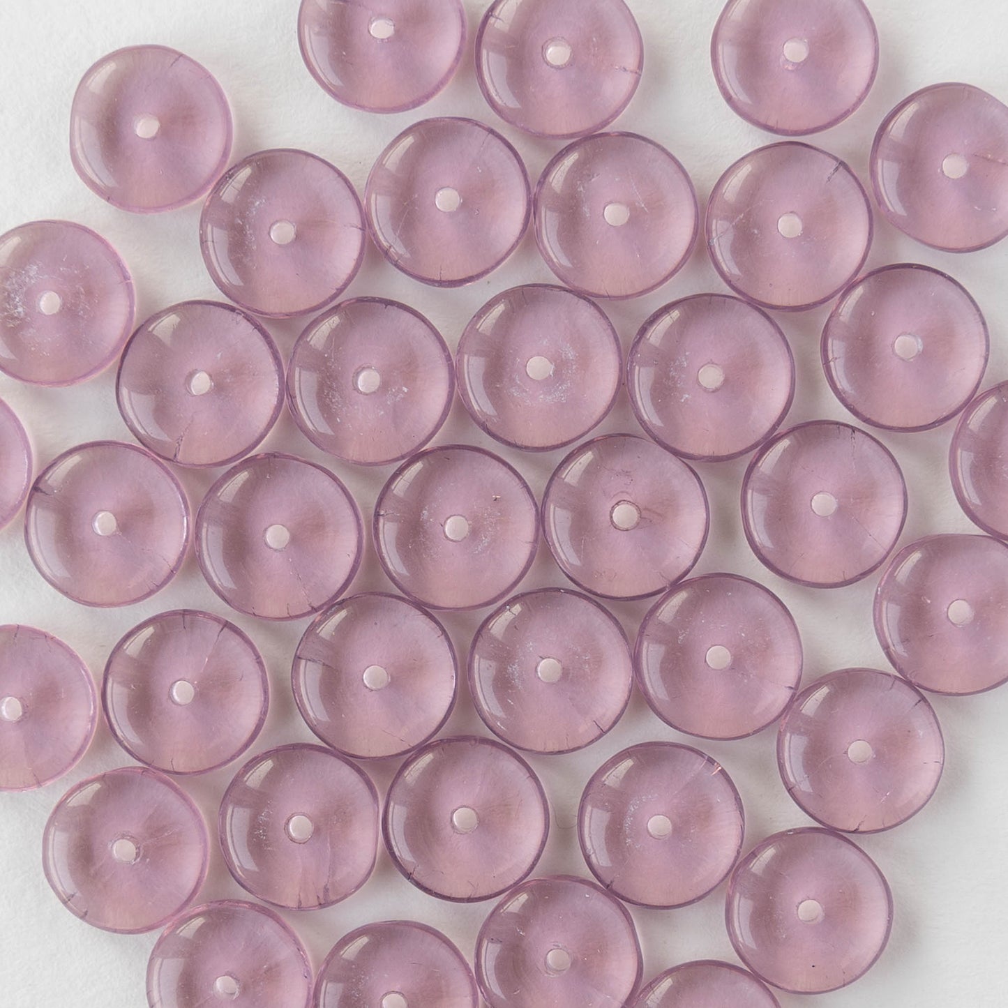 8mm Glass Rondelle Beads - Transparent Light Amethyst - 30 Beads