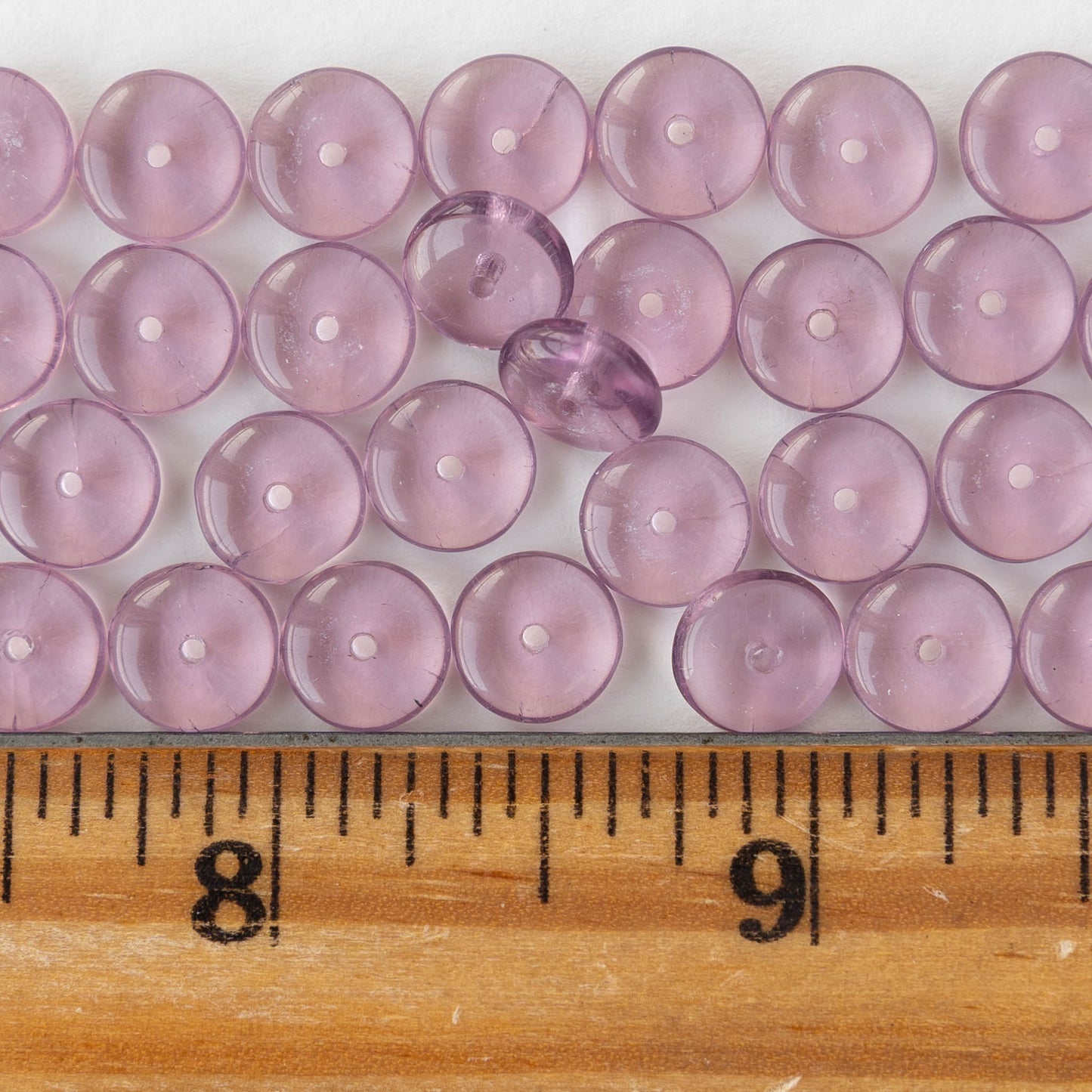 8mm Glass Rondelle Beads - Transparent Light Amethyst - 30 Beads