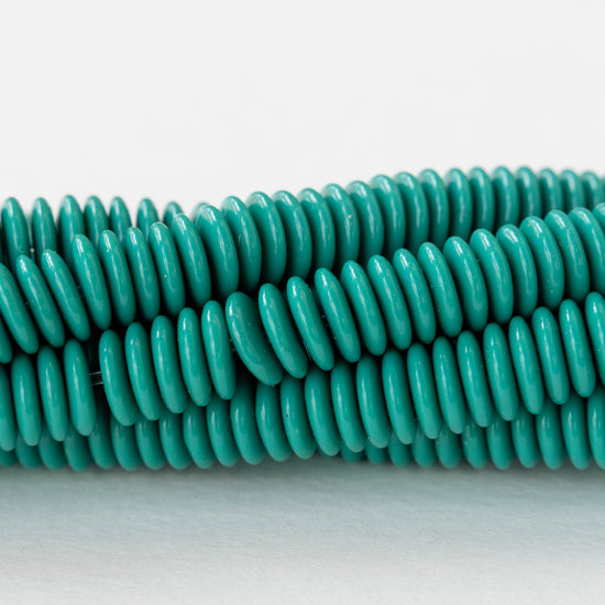 8mm Resin Rondelle Beads - Opaque Turquoise - 7.5 inch strand ~90 beads