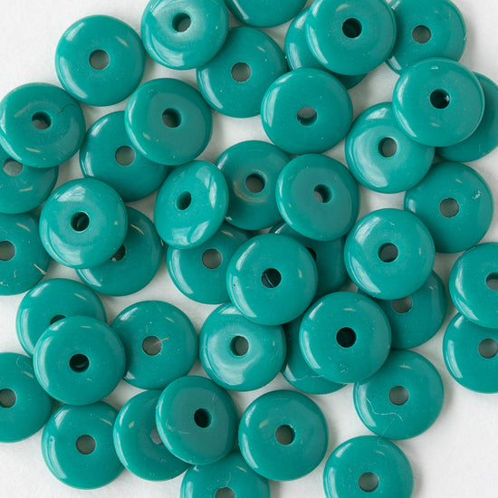 8mm Resin Rondelle Beads - Opaque Turquoise - 7.5 inch strand ~90 beads