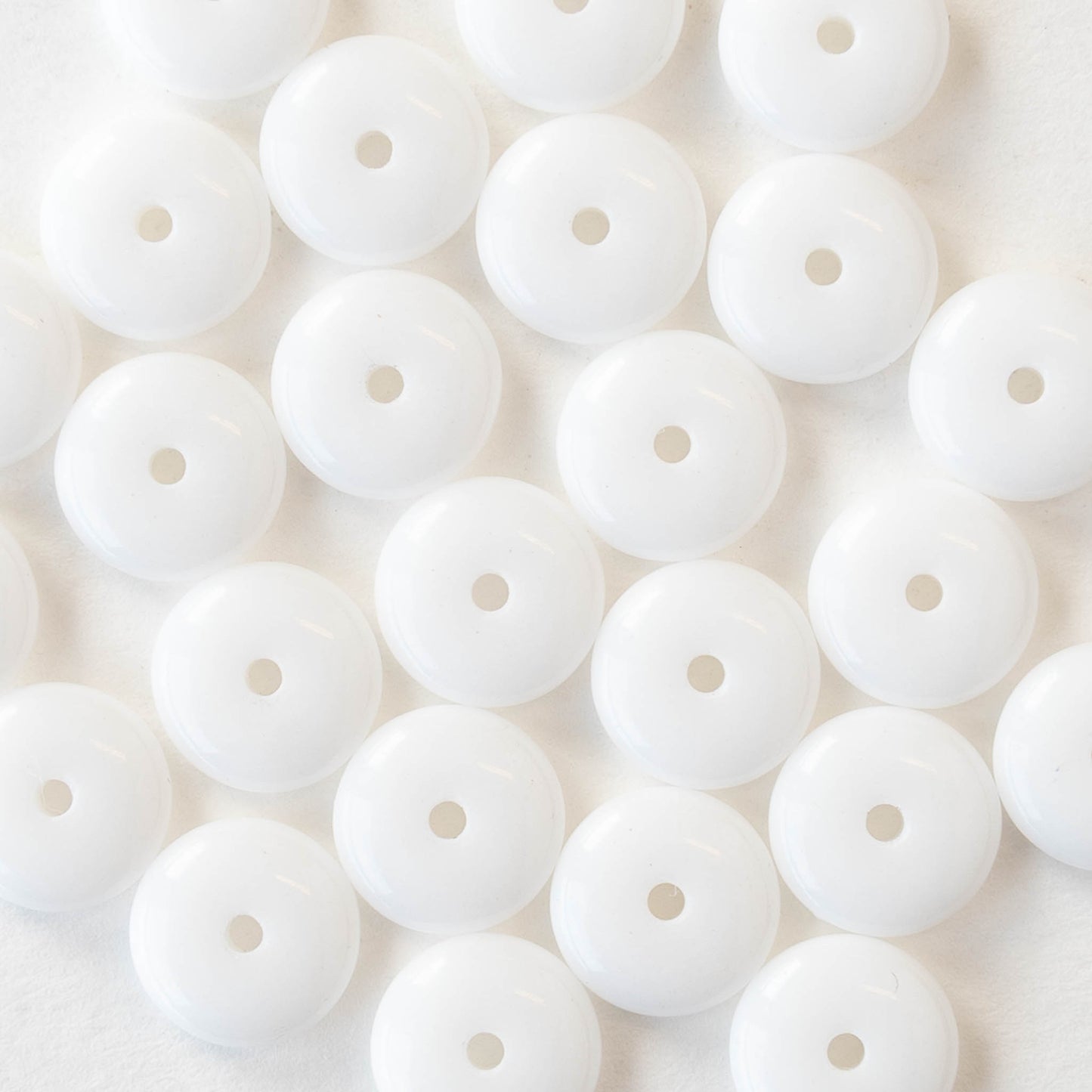 8mm Glass Rondelle Bead - White - 50 Beads