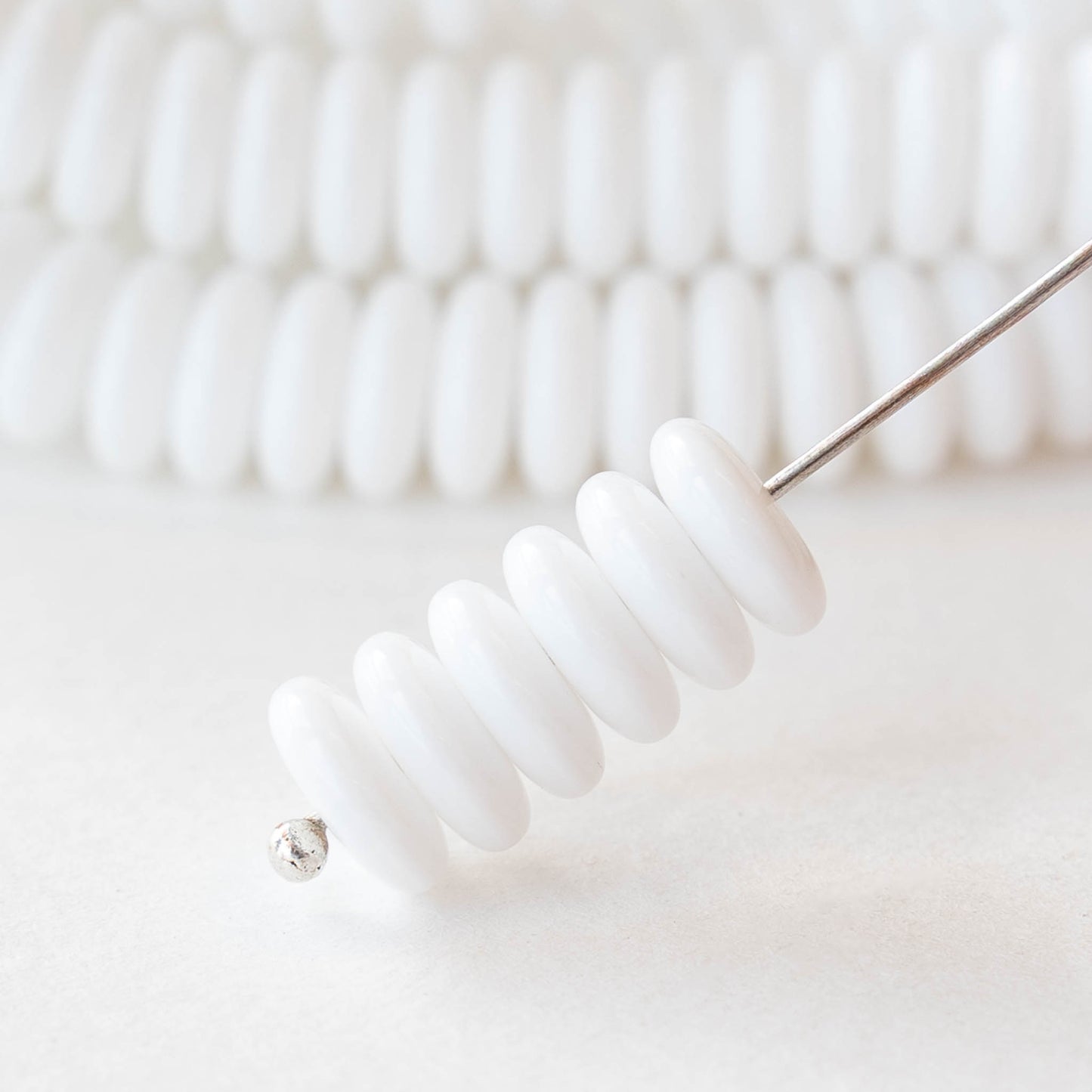 8mm Glass Rondelle Bead - White - 50 Beads