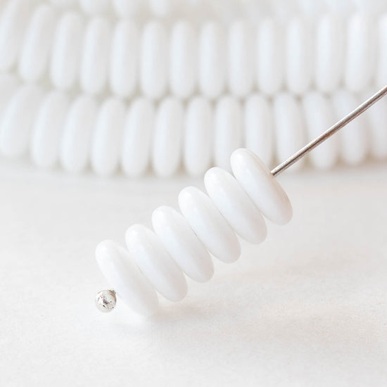 8mm Glass Rondelle Bead - White - 50 Beads