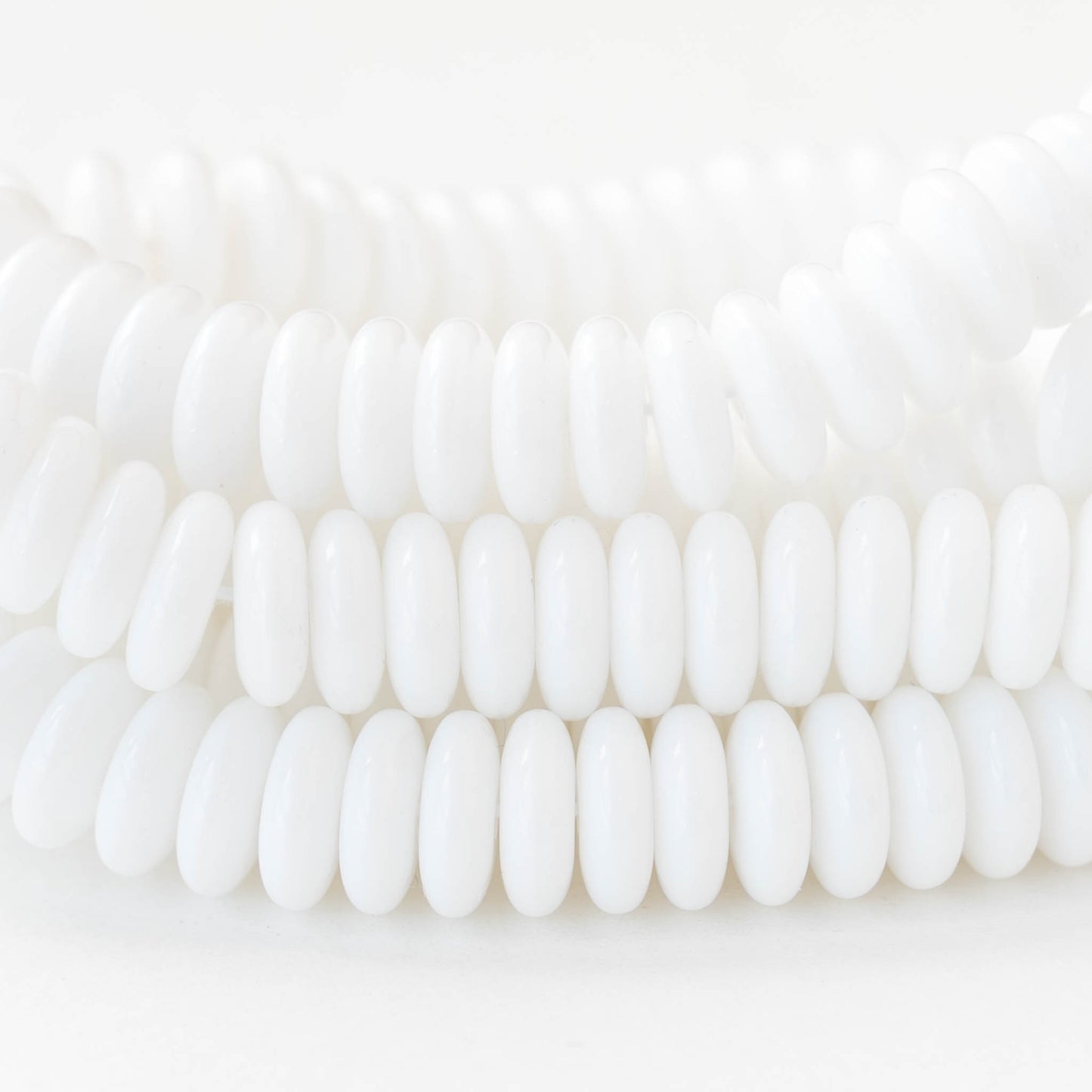 8mm Glass Rondelle Bead - White - 50 Beads