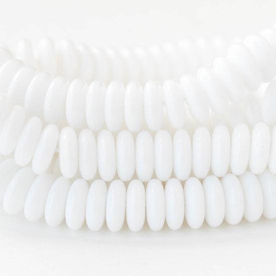 8mm Glass Rondelle Bead - White - 50 Beads