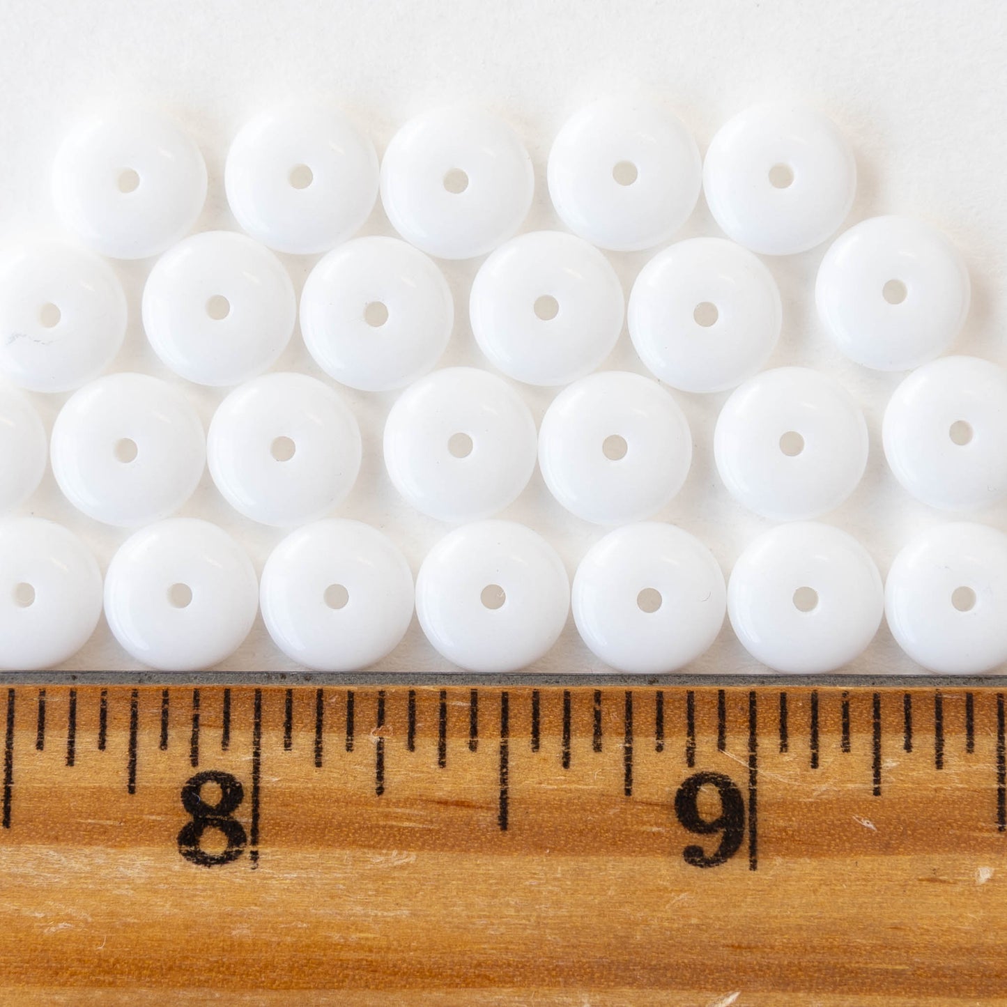8mm Glass Rondelle Bead - White - 50 Beads
