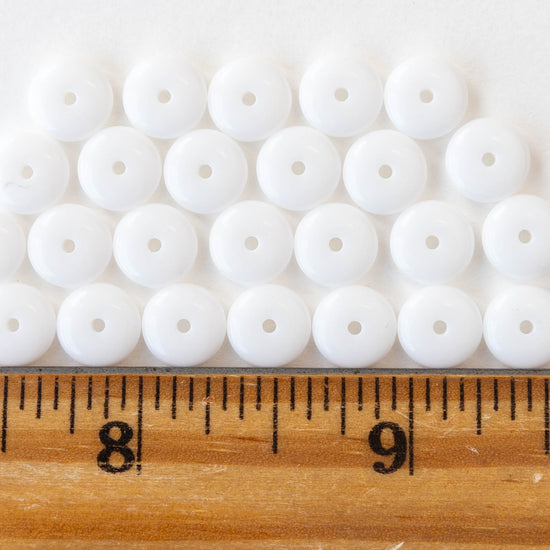 8mm Glass Rondelle Bead - White - 50 Beads