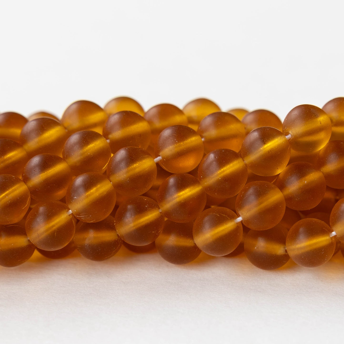 8mm Round Glass Beads - Matte Amber - 25 Beads