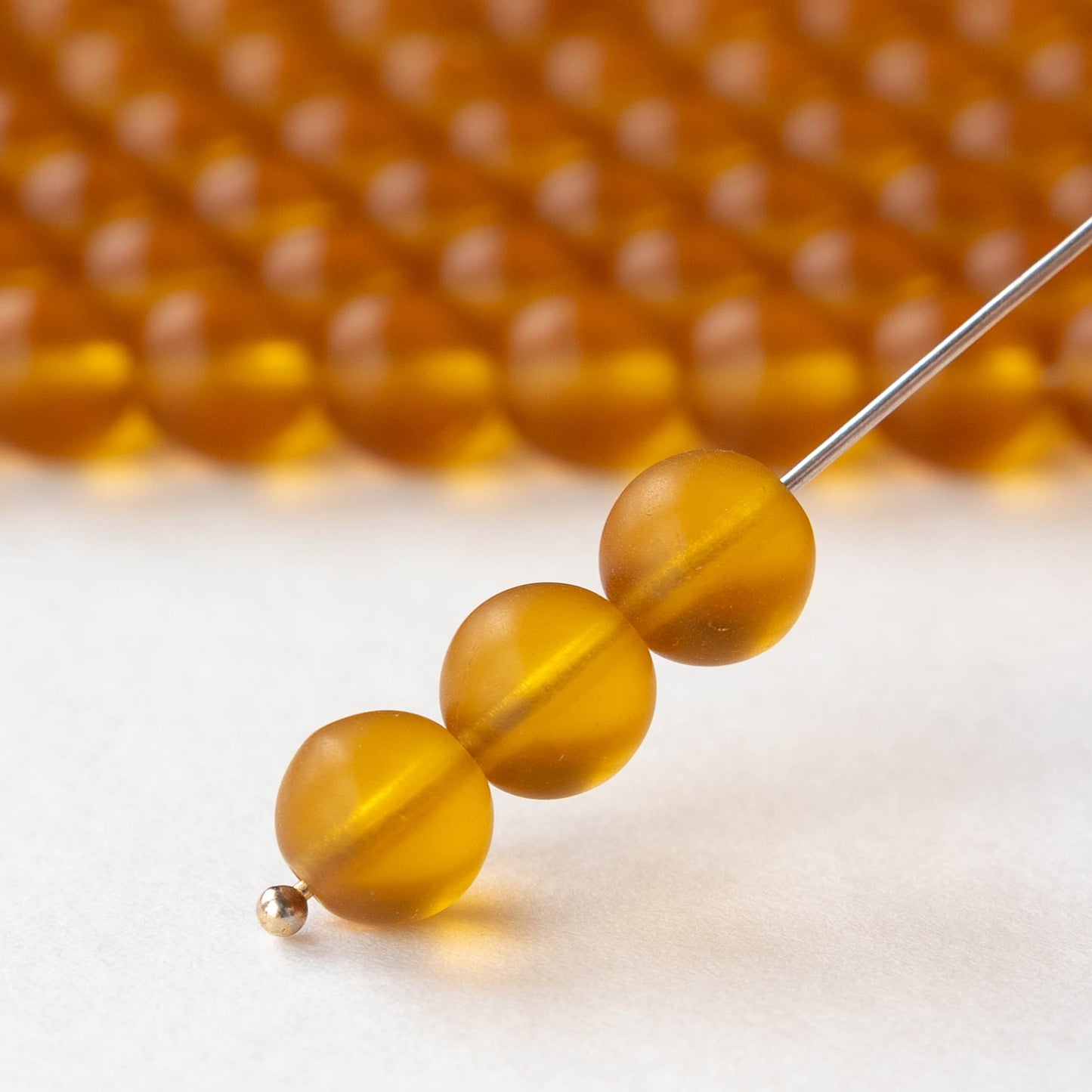 8mm Round Glass Beads - Matte Amber - 25 Beads