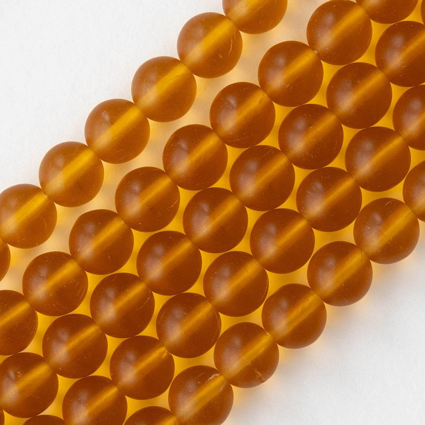8mm Round Glass Beads - Matte Amber - 25 Beads