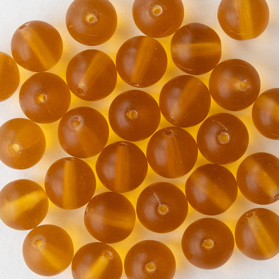 8mm Round Glass Beads - Matte Amber - 25 Beads