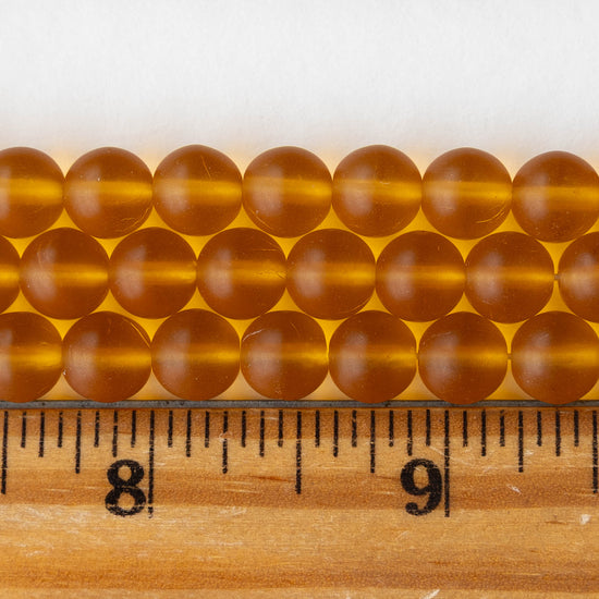 8mm Round Glass Beads - Matte Amber - 25 Beads
