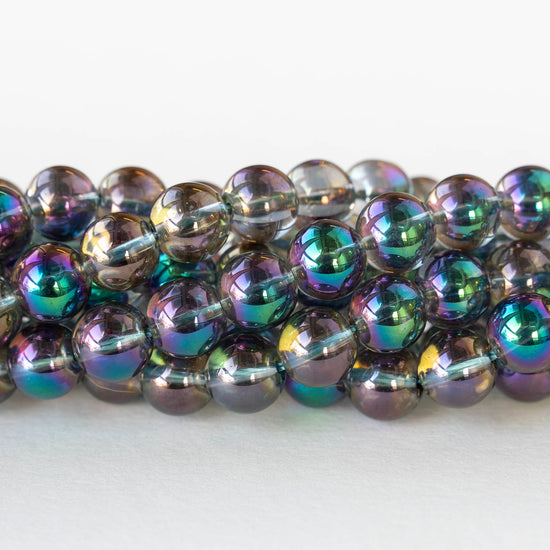 8mm Round Glass Beads - Rainbow Angel Aura - 25 beads