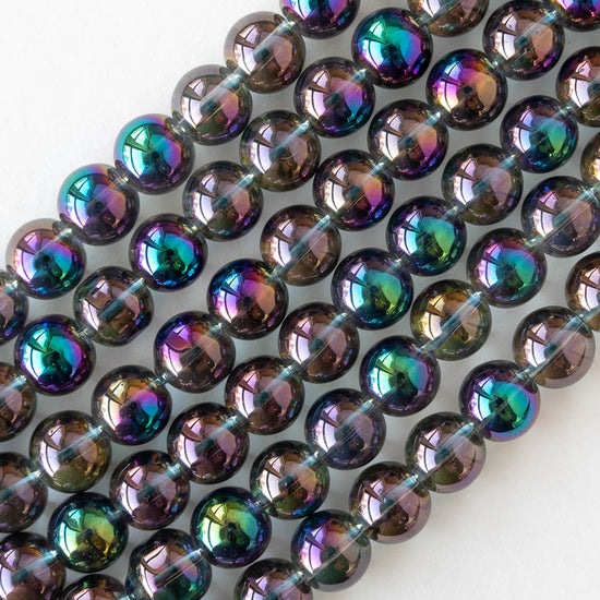 8mm Round Glass Beads - Rainbow Angel Aura - 25 beads