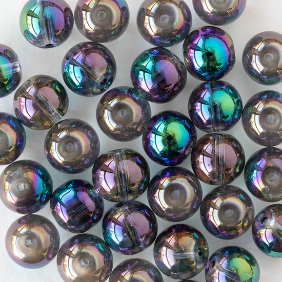 8mm Round Glass Beads - Rainbow Angel Aura - 25 beads