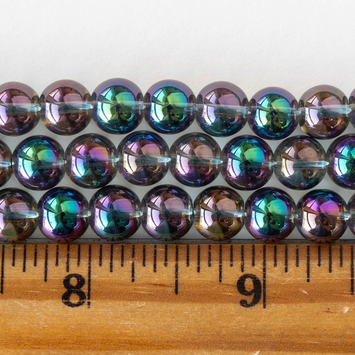 8mm Round Glass Beads - Rainbow Angel Aura - 25 beads