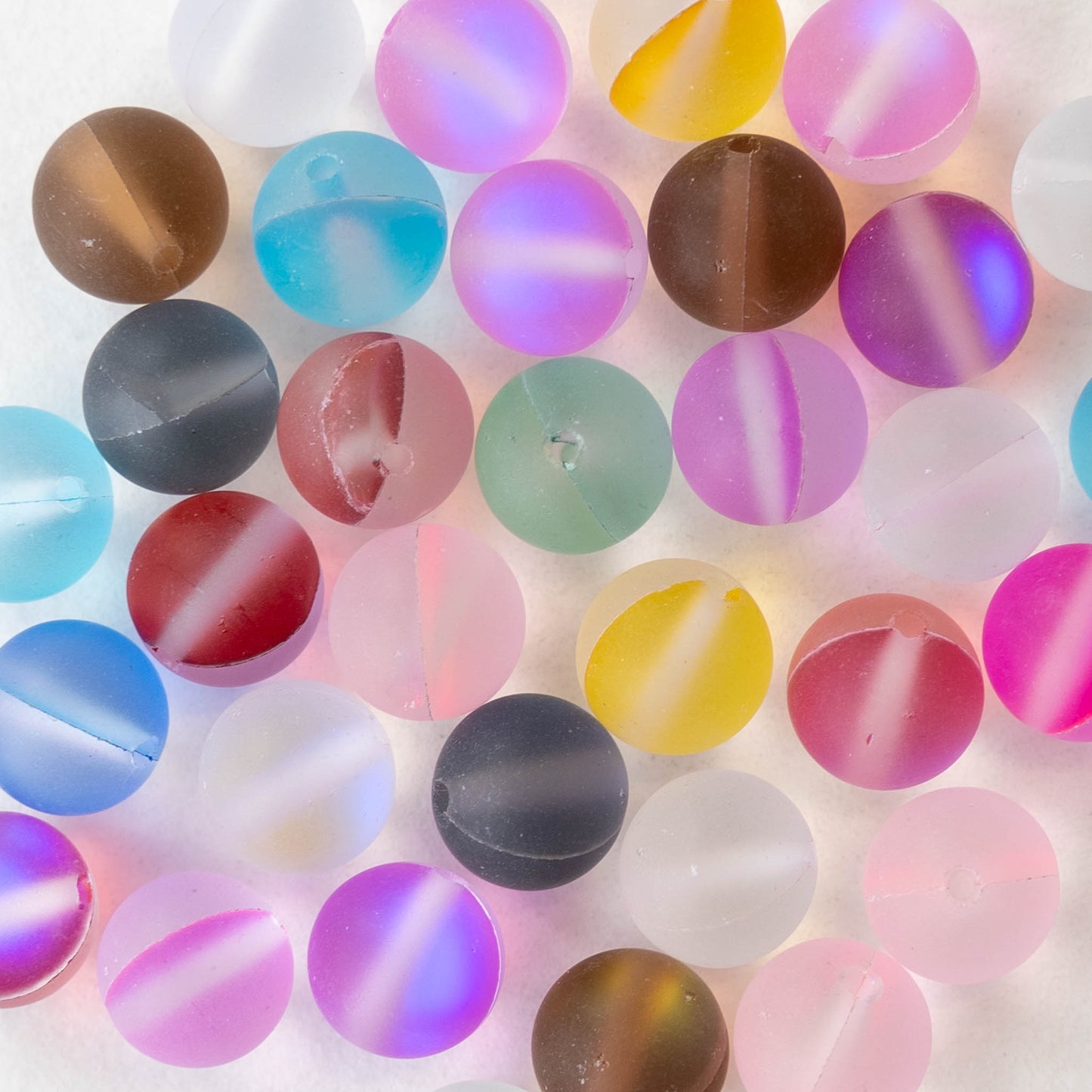 8mm, 10mm Round Glass Beads - Matte Aura Mix