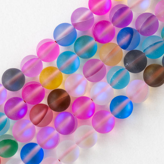 8mm, 10mm Round Glass Beads - Matte Aura Mix