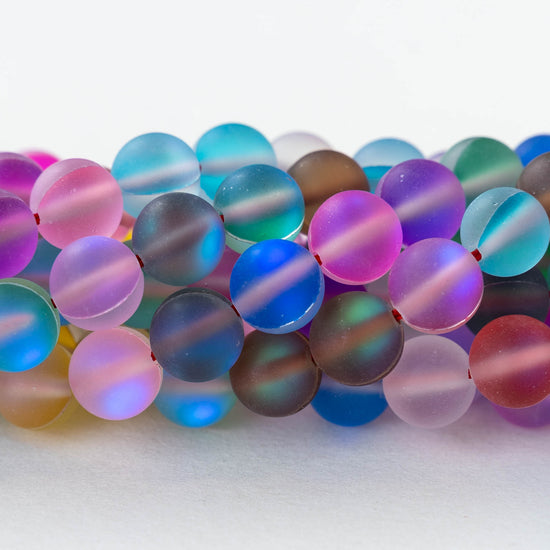 8mm, 10mm Round Glass Beads - Matte Aura Mix