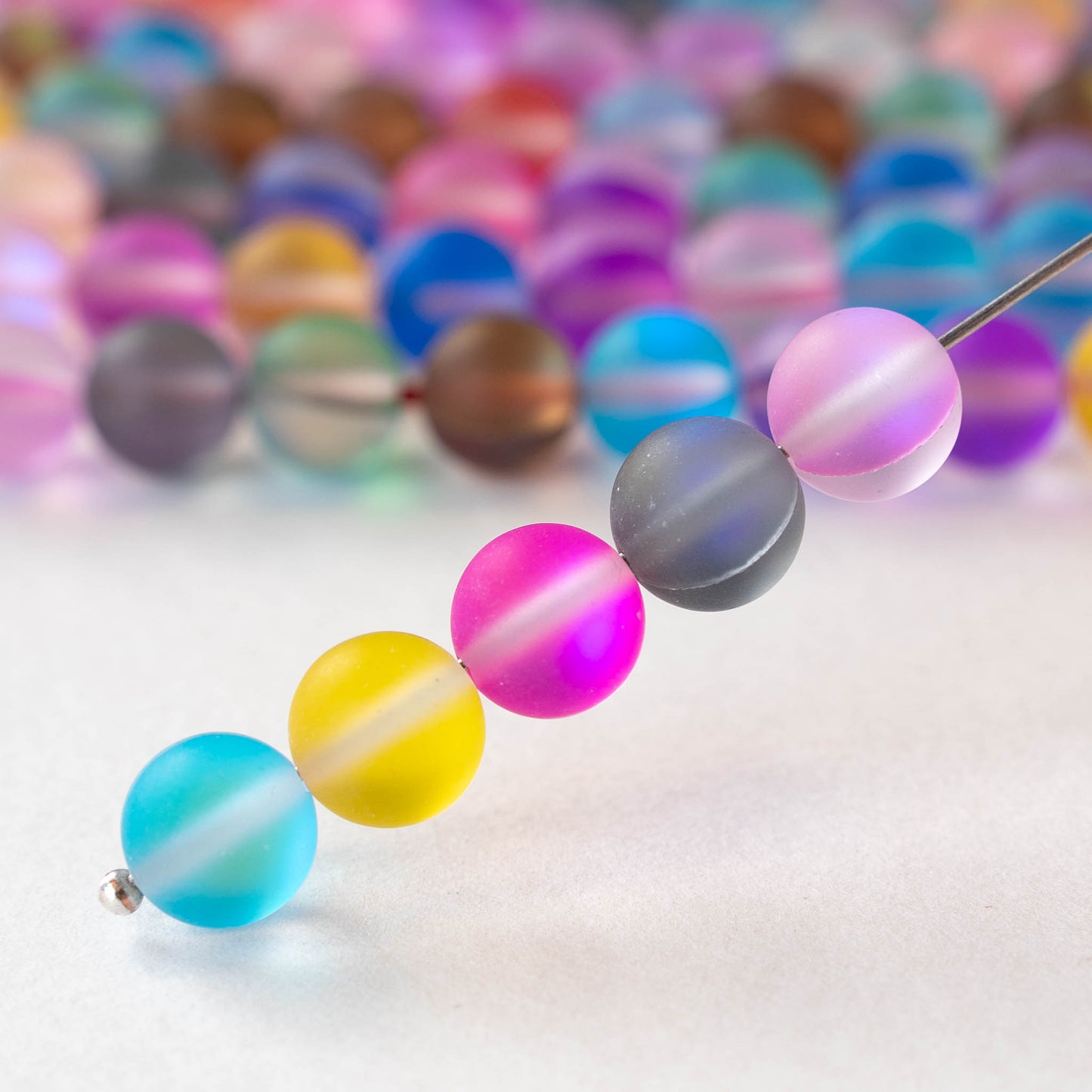 8mm, 10mm Round Glass Beads - Matte Aura Mix