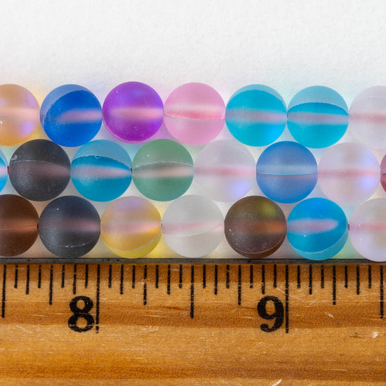 8mm, 10mm Round Glass Beads - Matte Aura Mix