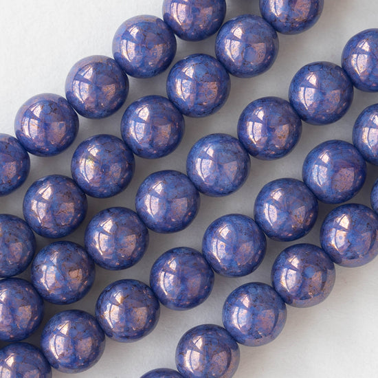 8mm Round Glass Beads - Opaque Purple Luster  - 25 beads