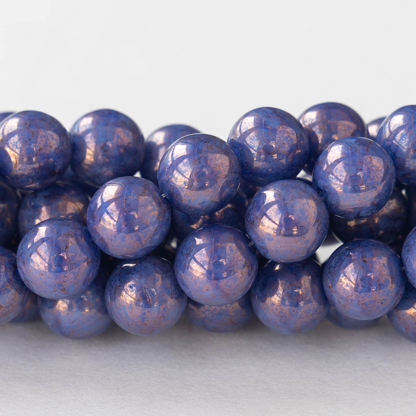 8mm Round Glass Beads - Opaque Purple Luster  - 25 beads