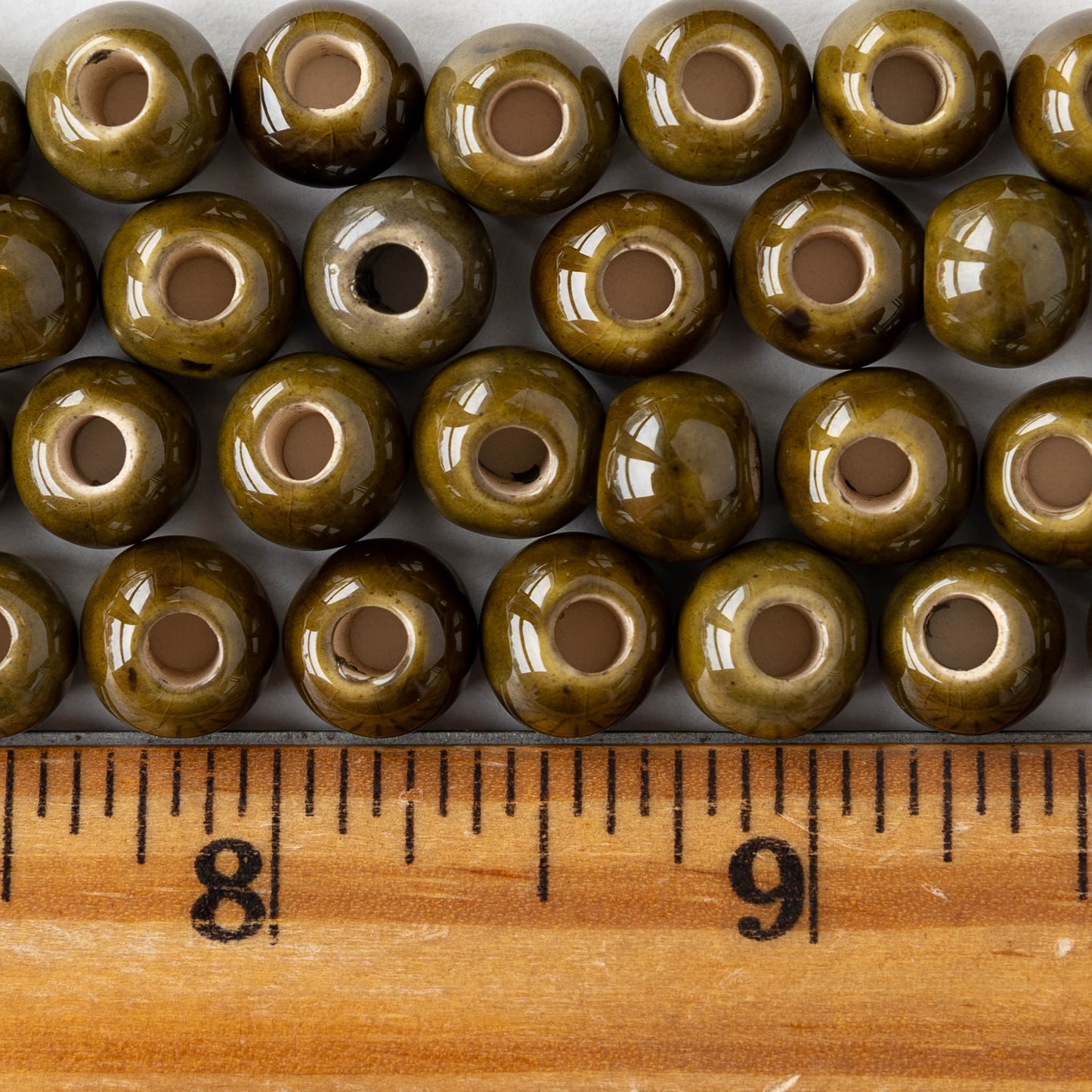 8mm Glazed Ceramic Round Beads - Olive - 10 or 30 beads