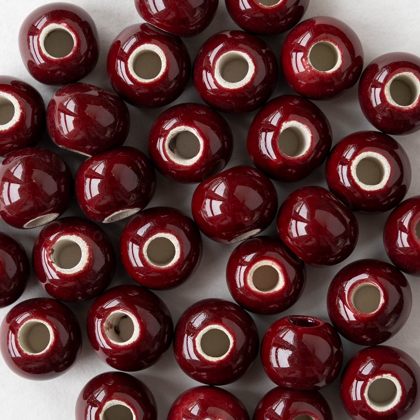 8mm Glazed Ceramic Round Beads - Grenadine Red - 10 or 30 beads