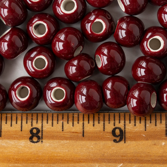 8mm Glazed Ceramic Round Beads - Grenadine Red - 10 or 30 beads