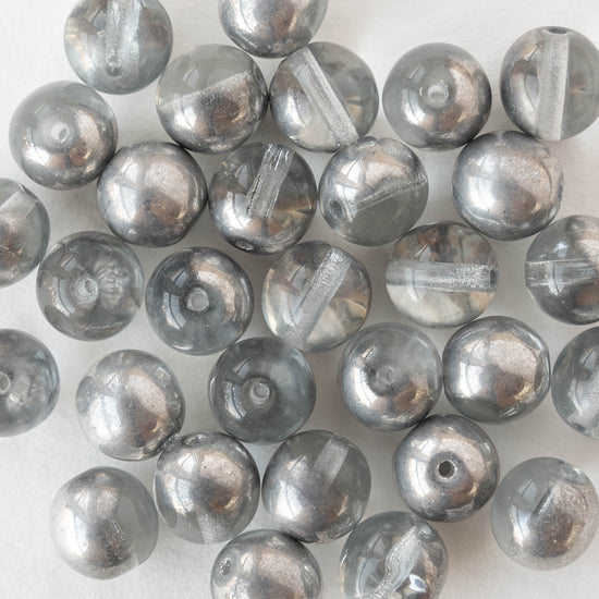 8mm Round Glass Beads - Crystal and Silver - 20 beads