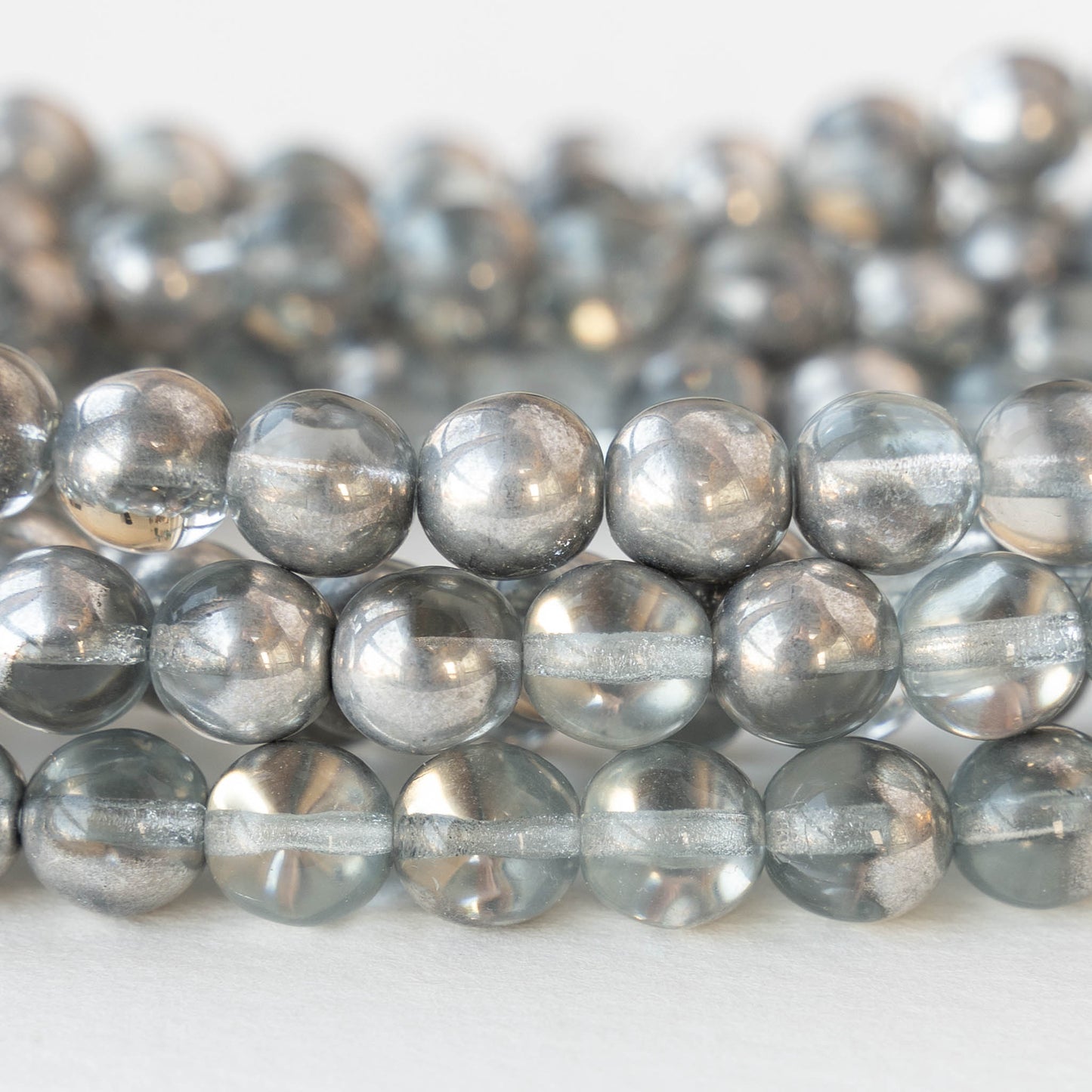 8mm Round Glass Beads - Crystal and Silver - 20 beads