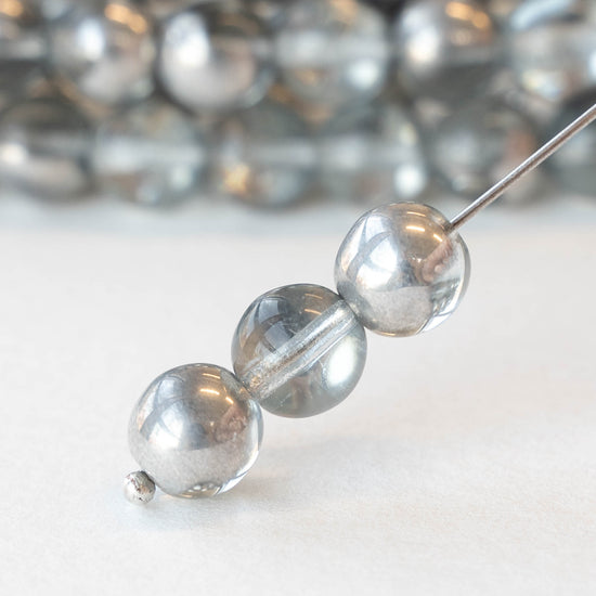 8mm Round Glass Beads - Crystal and Silver - 20 beads